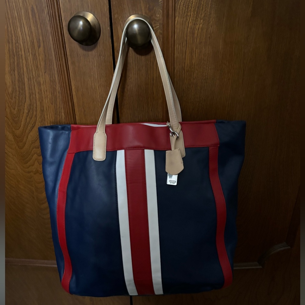 Red White Blue Leather Coach large Tote